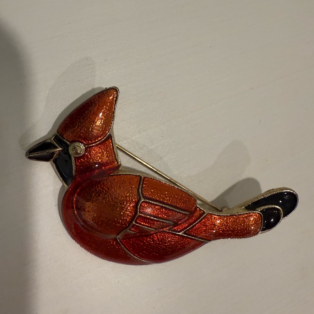 Cardinal Bird Brooch - Red and Black